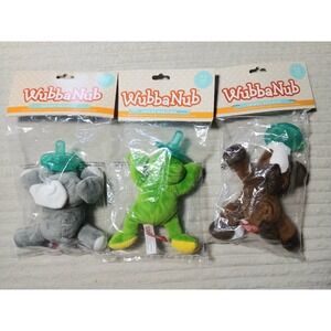 2010 Wubbanub Gray Elephant/ Frog/ Horse Silicone Pacifier Buddy Plush Lot NEW!!